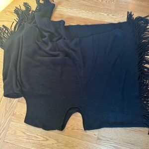 Black Fringe Knit Poncho one size